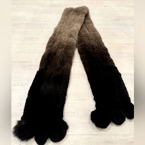 100% genuine black/brown/tan ombré rabbit fur scarf 46” long x 5” wide NWOT